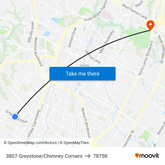 3807 Greystone/Chimney Corners to 78758 map