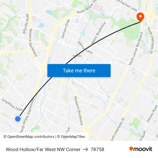Wood Hollow/Far West NW Corner to 78758 map