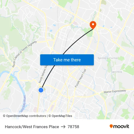 Hancock/West Frances Place to 78758 map