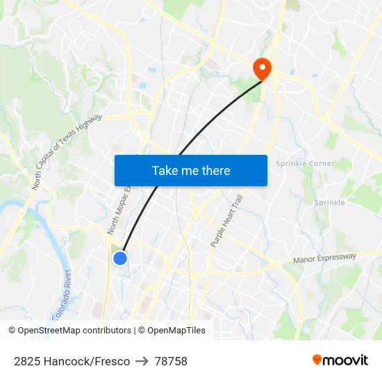 2825 Hancock/Fresco to 78758 map