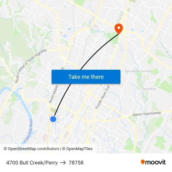 4700 Bull Creek/Perry to 78758 map