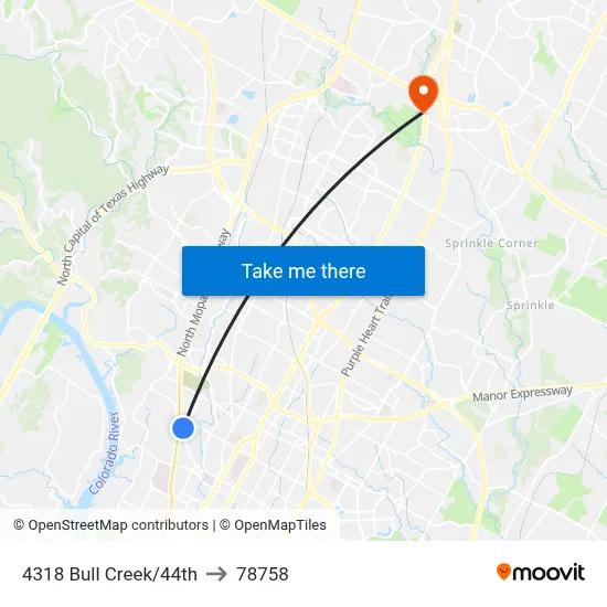 4318 Bull Creek/44th to 78758 map