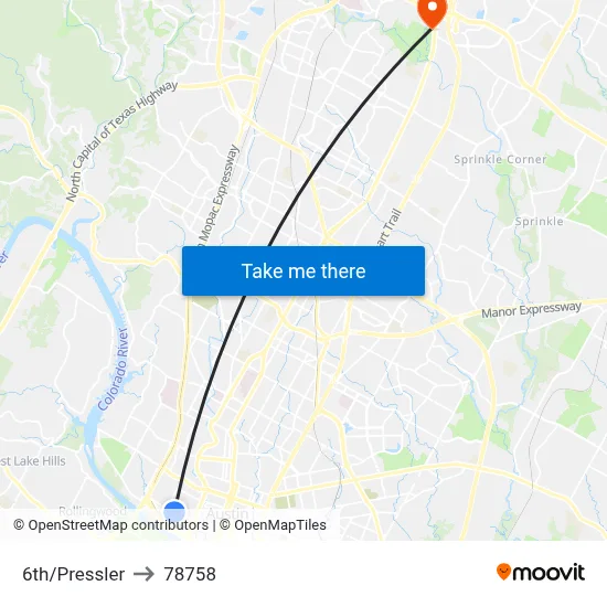 6th/Pressler to 78758 map