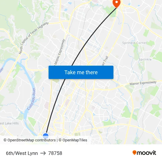 6th/West Lynn to 78758 map