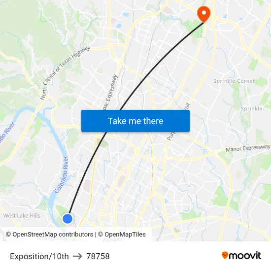 Exposition/10th to 78758 map