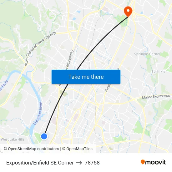 Exposition/Enfield SE Corner to 78758 map