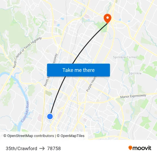 35th/Crawford to 78758 map