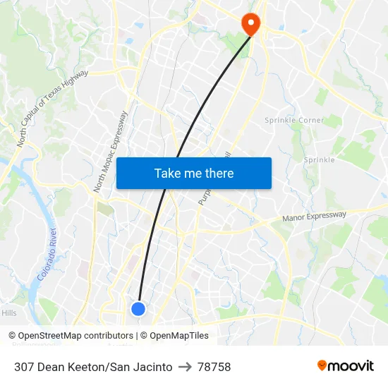 307 Dean Keeton/San Jacinto to 78758 map