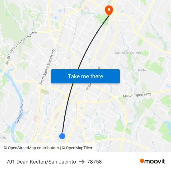 701 Dean Keeton/San Jacinto to 78758 map
