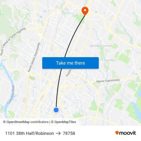 1101 38th Half/Robinson to 78758 map