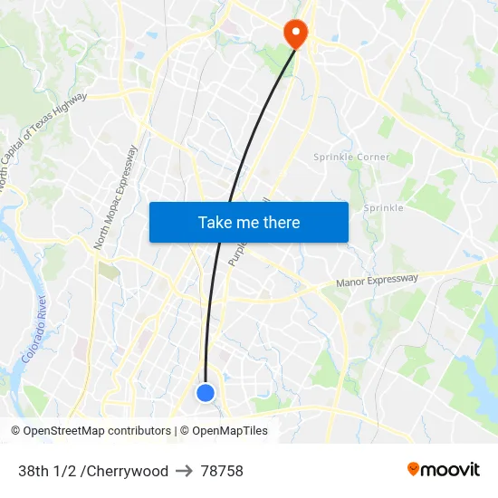 38th 1/2 /Cherrywood to 78758 map