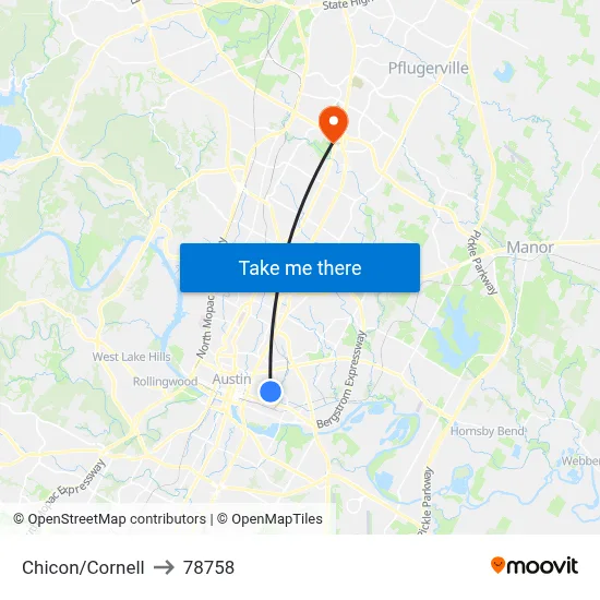 Chicon/Cornell to 78758 map