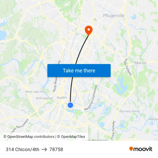 314 Chicon/4th to 78758 map