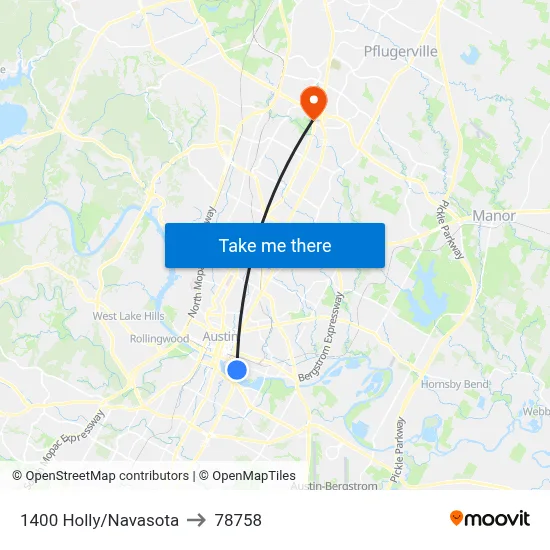 1400 Holly/Navasota to 78758 map