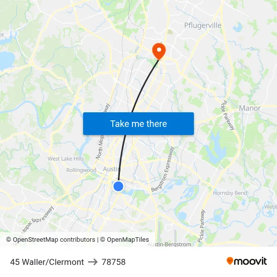 45 Waller/Clermont to 78758 map
