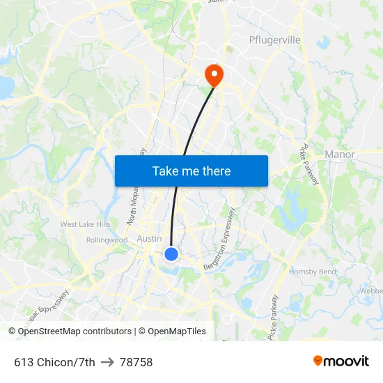 613 Chicon/7th to 78758 map