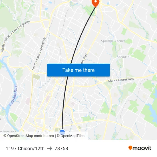 1197 Chicon/12th to 78758 map
