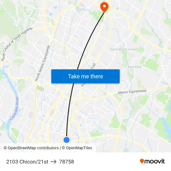 2103 Chicon/21st to 78758 map