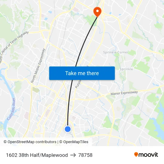 1602 38th Half/Maplewood to 78758 map