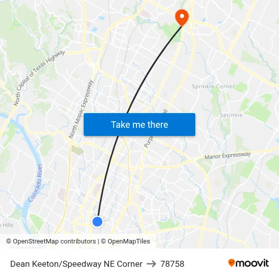 Dean Keeton/Speedway NE Corner to 78758 map