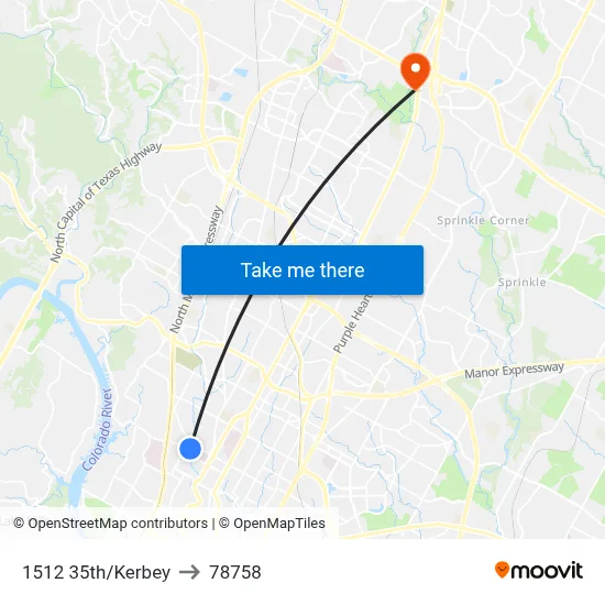 1512 35th/Kerbey to 78758 map