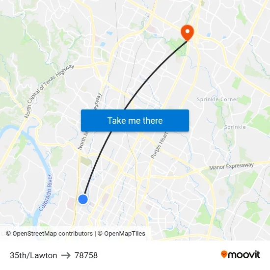 35th/Lawton to 78758 map