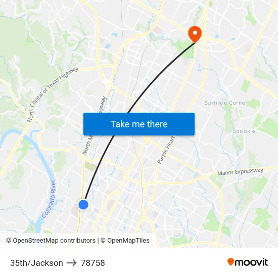 35th/Jackson to 78758 map