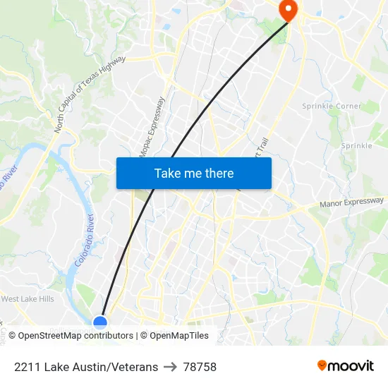 2211 Lake Austin/Veterans to 78758 map
