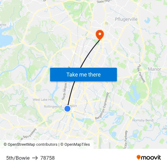 5th/Bowie to 78758 map