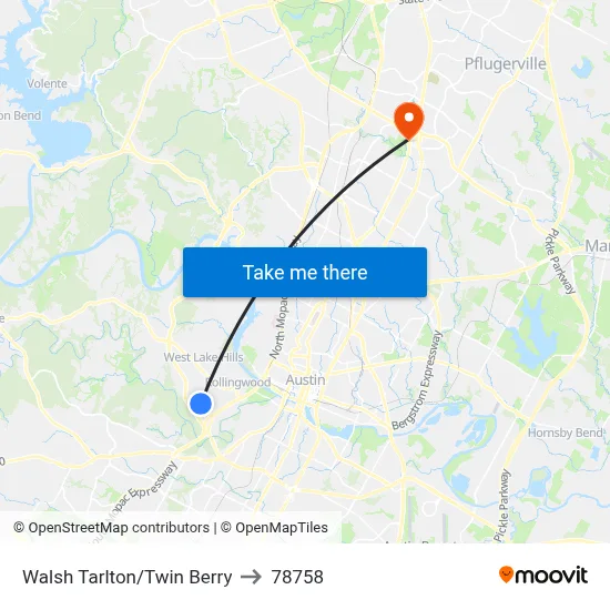 Walsh Tarlton/Twin Berry to 78758 map
