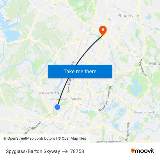 Spyglass/Barton Skyway to 78758 map