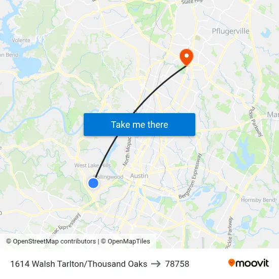 1614 Walsh Tarlton/Thousand Oaks to 78758 map