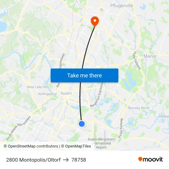 2800 Montopolis/Oltorf to 78758 map