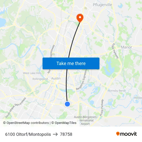 6100 Oltorf/Montopolis to 78758 map