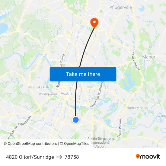 4820 Oltorf/Sunridge to 78758 map
