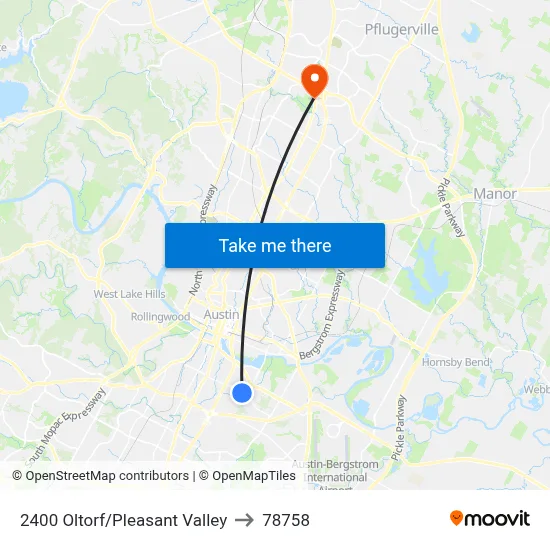 2400 Oltorf/Pleasant Valley to 78758 map