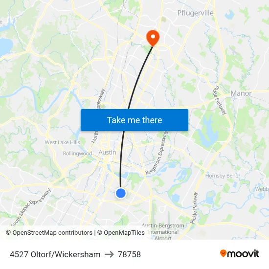 4527 Oltorf/Wickersham to 78758 map