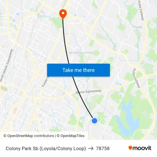 Colony Park Sb (Loyola/Colony Loop) to 78758 map