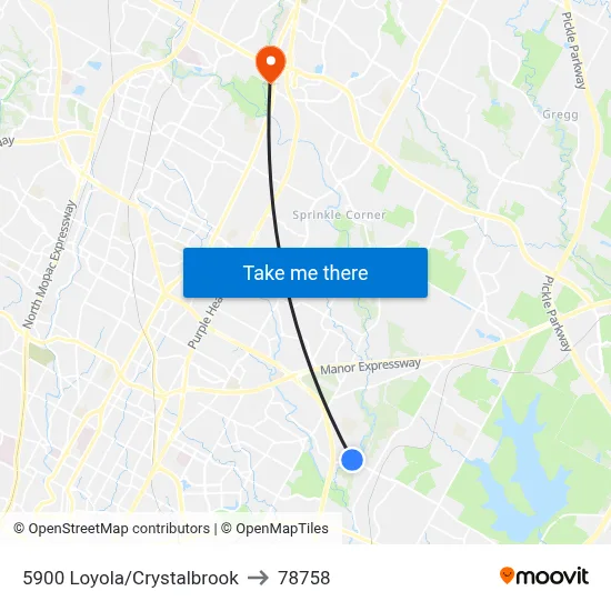 5900 Loyola/Crystalbrook to 78758 map