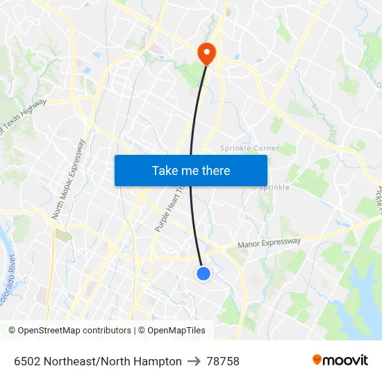 6502 Northeast/North Hampton to 78758 map