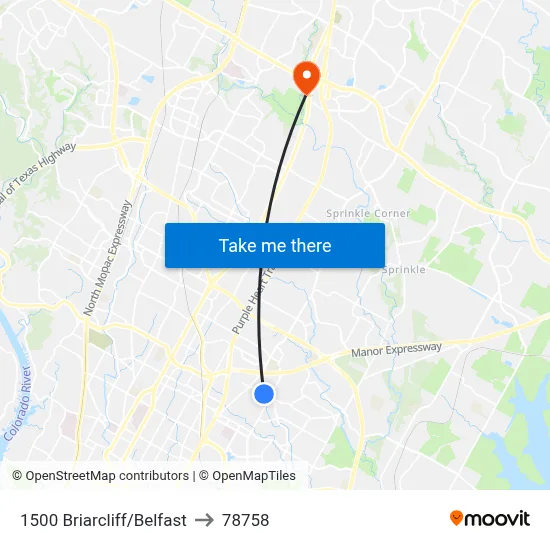 1500 Briarcliff/Belfast to 78758 map