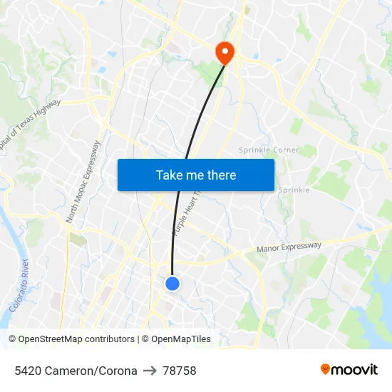 5420 Cameron/Corona to 78758 map