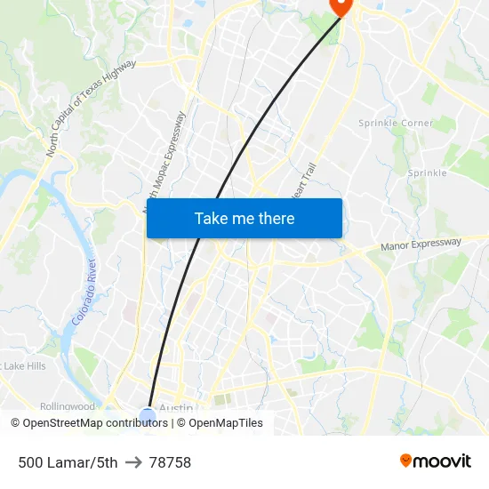 500 Lamar/5th to 78758 map