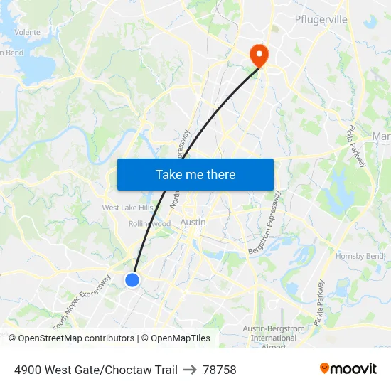 4900 West Gate/Choctaw Trail to 78758 map