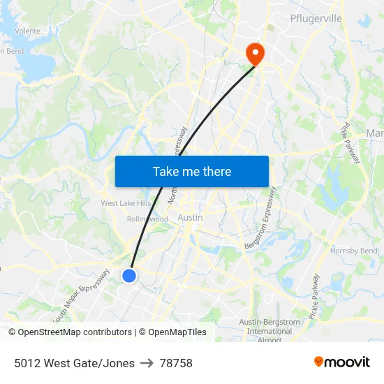 5012 West Gate/Jones to 78758 map