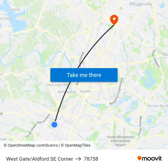 West Gate/Aldford SE Corner to 78758 map