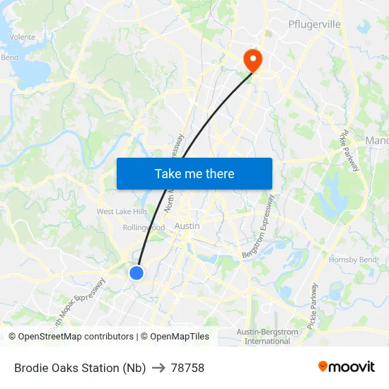 Brodie Oaks Station (Nb) to 78758 map