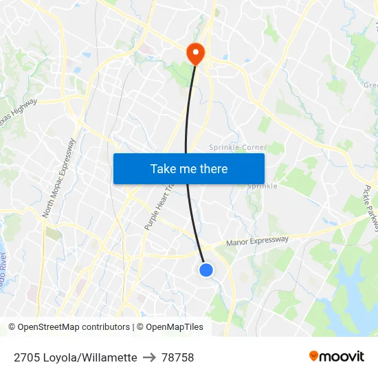 2705 Loyola/Willamette to 78758 map