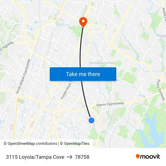 3115 Loyola/Tampa Cove to 78758 map