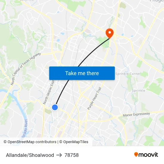 Allandale/Shoalwood to 78758 map